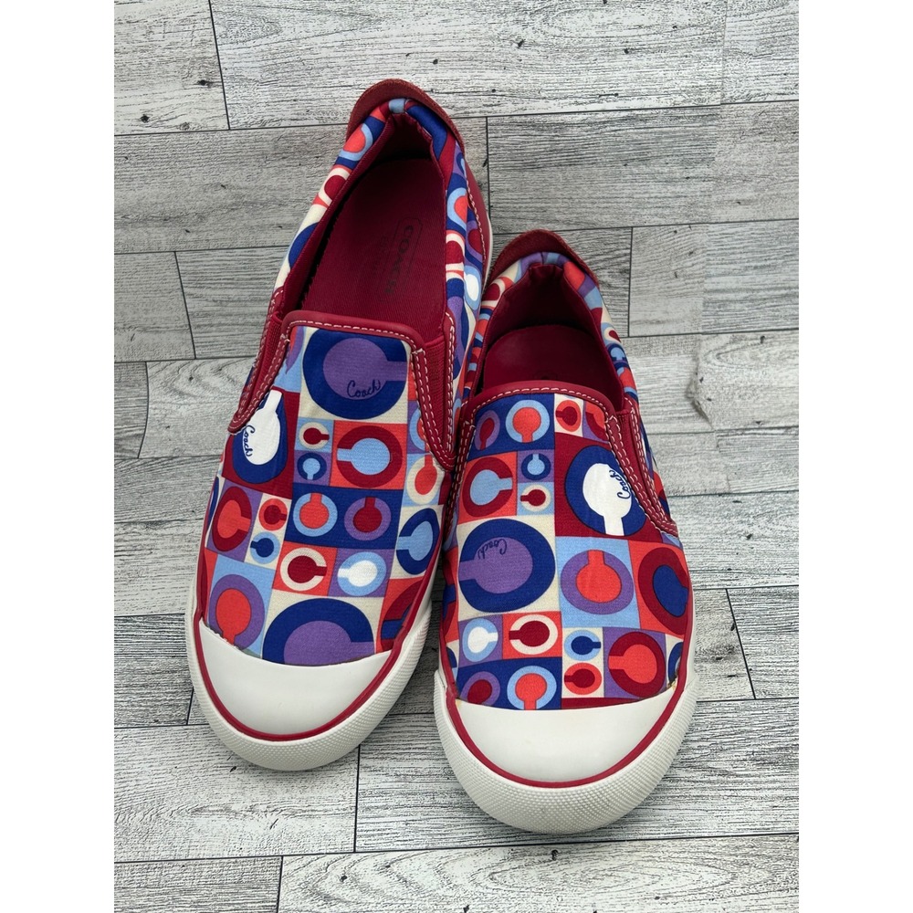 Coach Beale Women Signature C Geometric Slip On Sneakers Red Blue Purple Sz 7B